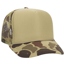 Load image into Gallery viewer, OTTO CAP Camouflage 5 Panel High Crown Mesh Back Trucker Hat
