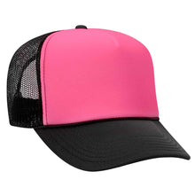 Load image into Gallery viewer, OTTO CAP Neon 5 Panel High Crown Mesh Back Trucker Hat
