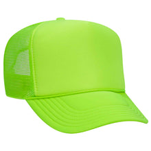 Load image into Gallery viewer, OTTO CAP Neon 5 Panel High Crown Mesh Back Trucker Hat
